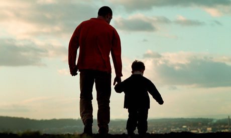 father and son walking