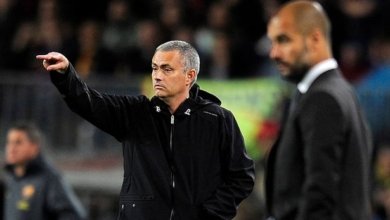 Jose Mourinho and Josep Guardiola gesture during El clasico