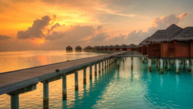Maldives ocean beach sunset
