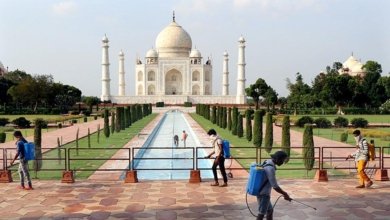 workers spray disinfection at taj mahal premises c3a04cc0 fbb0 11ea ac1a 6982f7a91a4b